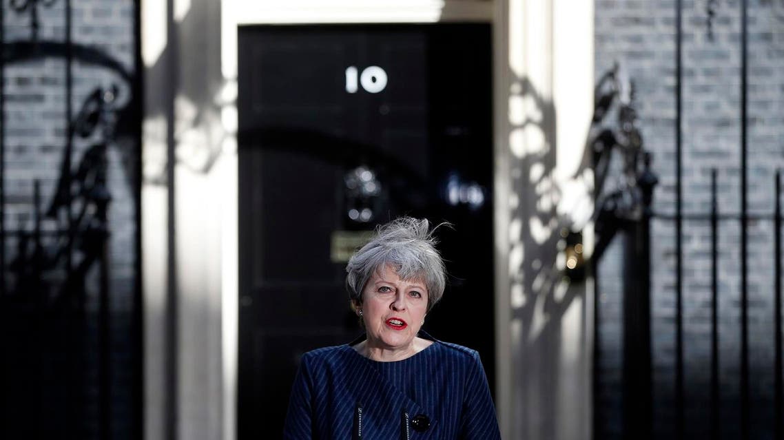 Britain's Prime Minister Theresa May speaks to the media outside her official residence of 10 Downing Street in London, Tuesday April 18, 2017. British Prime Minister Theresa May announced she will seek early election on June 8 (AP Photo/Alastair Grant)