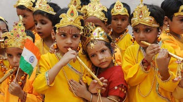 Schoolchildren dressed as Hindu deity Krishna and Radha reenact the Mahabharata mythology in Amritsar, India, on August 13, 2009. (File photo: AFP)