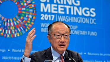 World Bank President Jim Yong Kim gestures as he makes remarks during a press briefing to open the the IMF and World Bank’s 2017 Annual Spring Meetings in Washington, on April 20, 2017. (Reuters)
