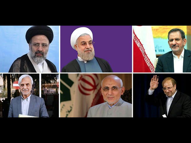 6 مرشحون في الانتخابات الرئاسية في ايران المعتمدون من مجلس صيانة الدستور روحاني جهانجيري رئيسي قاليباف هاشمي طبا و مير سليم