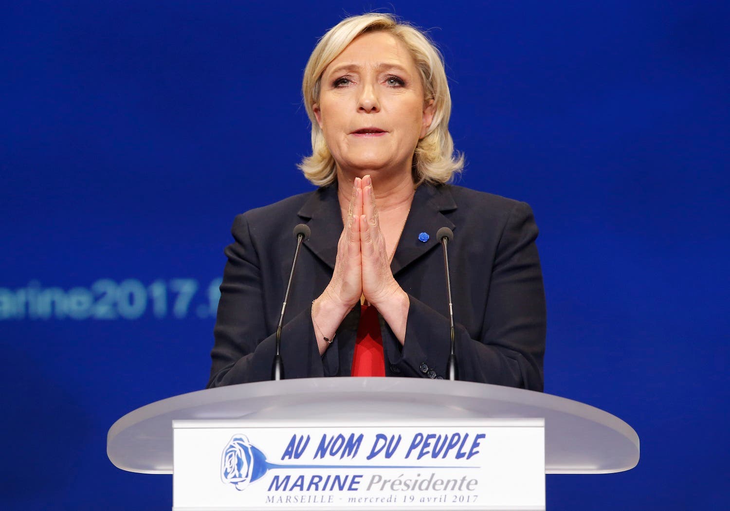 Marine Le Pen speaks during a meeting in Marseille on April 19, 2017. (AP)