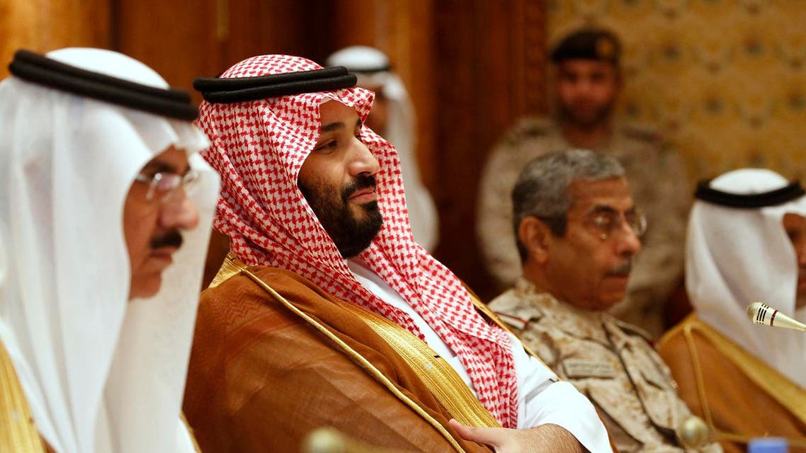 Saudi Deputy Crown Prince Mohammed bin Salman (C) attends a meeting with US Defence Secretary and White House Deputy National Security Advisor in Riyadh on April 19, 2017. (AFP)
