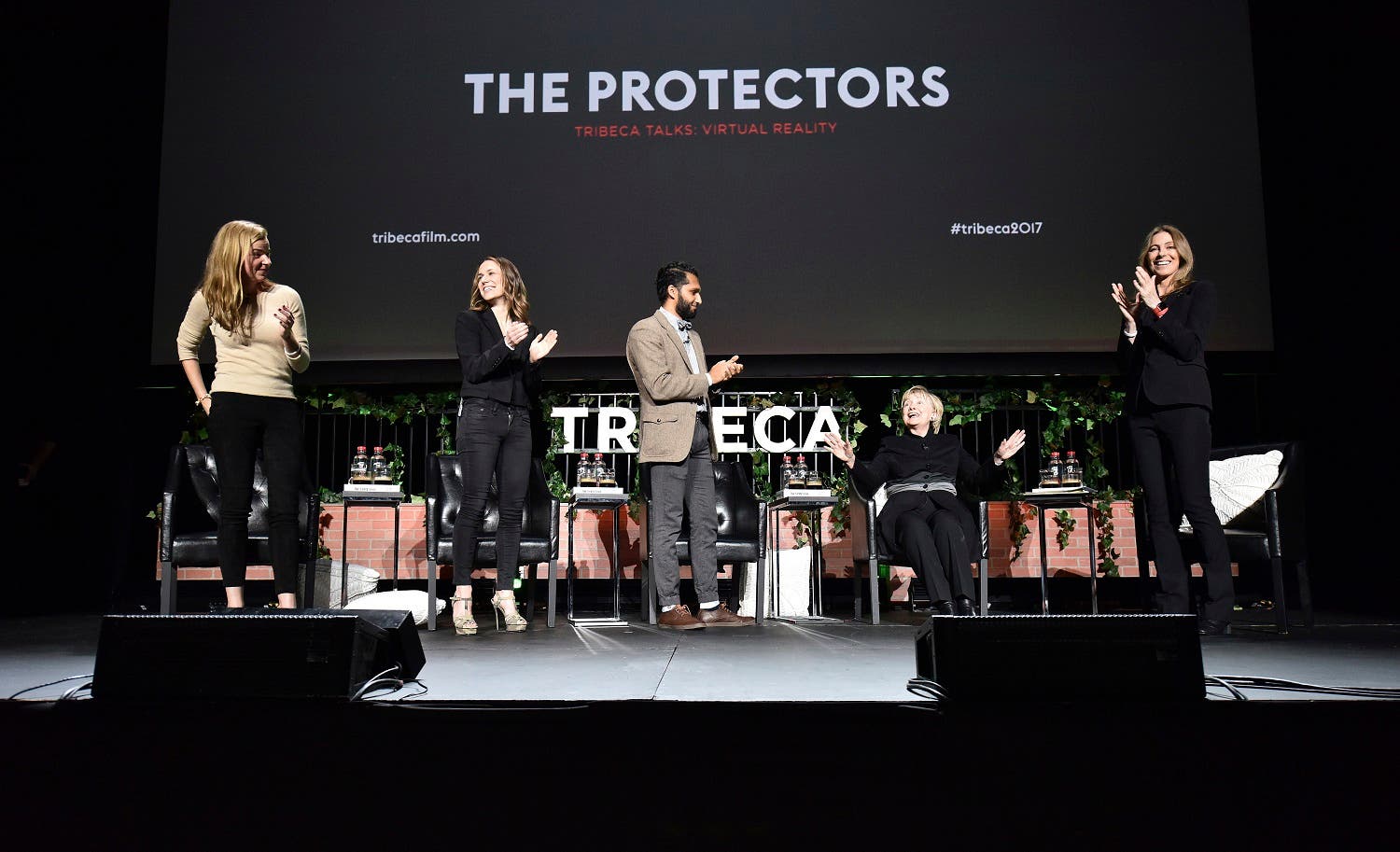 Hillary Clinton was an unannounced panelist at the Tribeca Film Festival, to discuss the scourge of elephant poaching - the subject of Kathryn Bigelow’s eight-minute film. (AP)