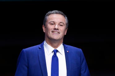 Independent candidate for the 2017 French Presidential election Nicolas Dupont Aignan delivers his speech during the Gathering of French Mayors at Maison de la Radio in Paris, Wednesday, March 22, 2017. (AP Photo/Francois Mori)