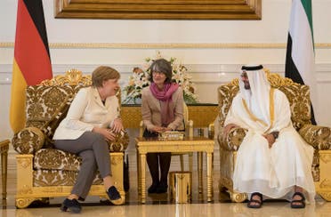 His Highness Sheikh Mohamed bin Zayed Al Nahyan, Crown Prince of Abu Dhabi meets with Angela Merkel, Chancellor of the Federal Republic of Germany, on Monday. (Photo Courtesy: WAM)