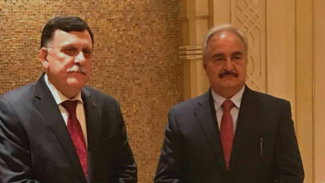 حفتر مع السراج في أبوظبي