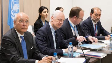 U.N. Special Envoy for Syria Staffan de Mistura (2nd L) attends a meeting of Intra-Syria peace talks with Syria's opposition delegation at Palais des Nations in Geneva, Switzerland , March 30, 2017. REUTERS/Xu Jinquan/Pool