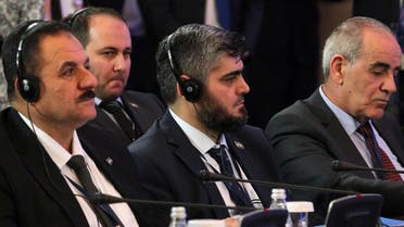 Chief opposition negotiator Mohammad Alloush (C) of the Jaish al-Islam (Army of Islam) looks on during the second session of Syria peace talks at the Rixos President Hotel in Astana, on February 16, 2017. (AFP)