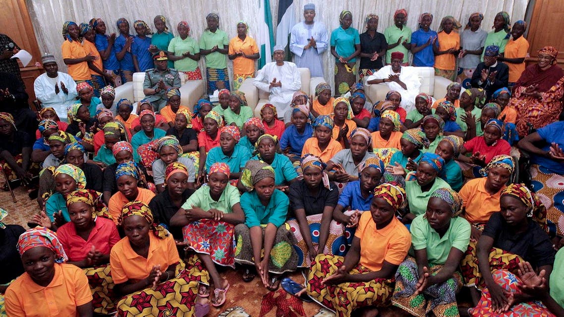 82 rescued Chibok girls during a reception ceremony at the Presidential Villa in Abuja, on May 7, 2017. (AFP)