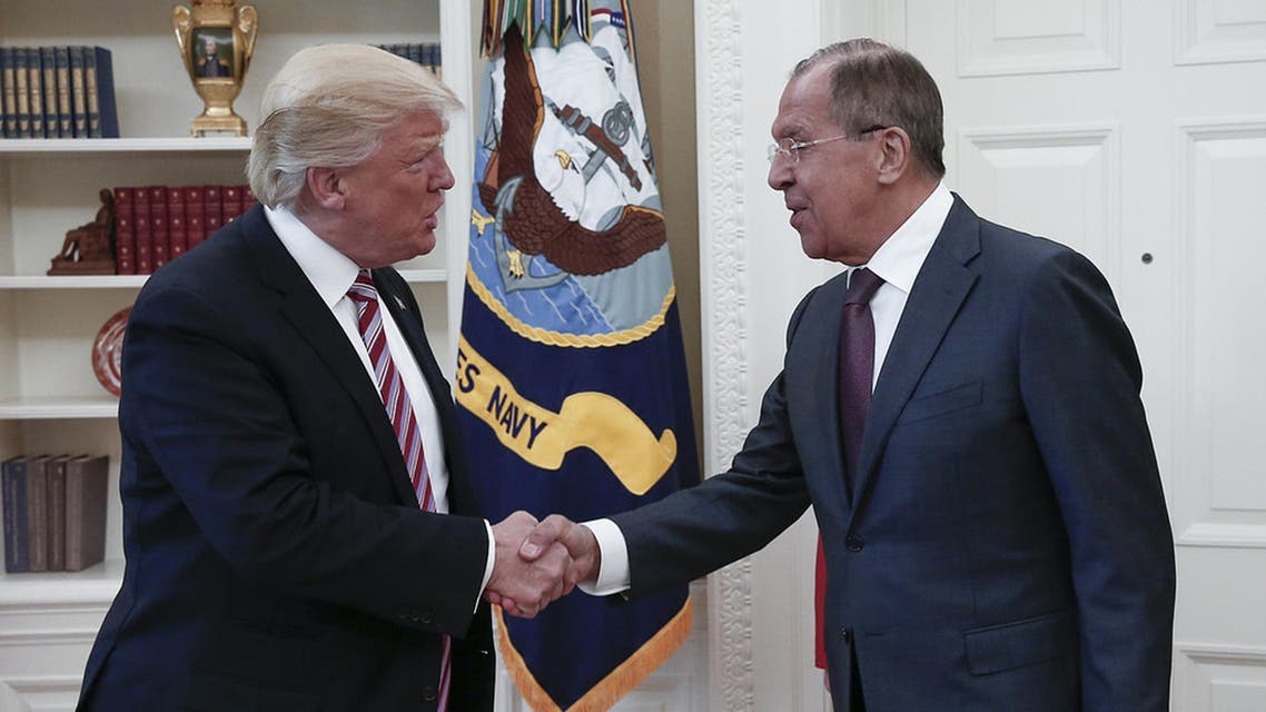 A handout photo made available by the Russian Foreign Ministry on May 10, 2017 shows US President Donald J. Trump (C) speaking with Russian Foreign Minister Sergei Lavrov (L) and Russian Ambassador to the U.S. Sergei Kislyak during a meeting at the White House in Washington, DC. US President Donald Trump on May 10 called on Russia to rein in Syrian President Bashar al-Assad and his key ally Iran, as Washington and Moscow sought to boost their fragile ties with high-profile White House talks. Russian Foreign Minister Sergei Lavrov, the highest-ranking Russian official to visit Washington since Trump came to power in January, earned a rare invitation to the Oval Office for a head-to-head with the Republican president.