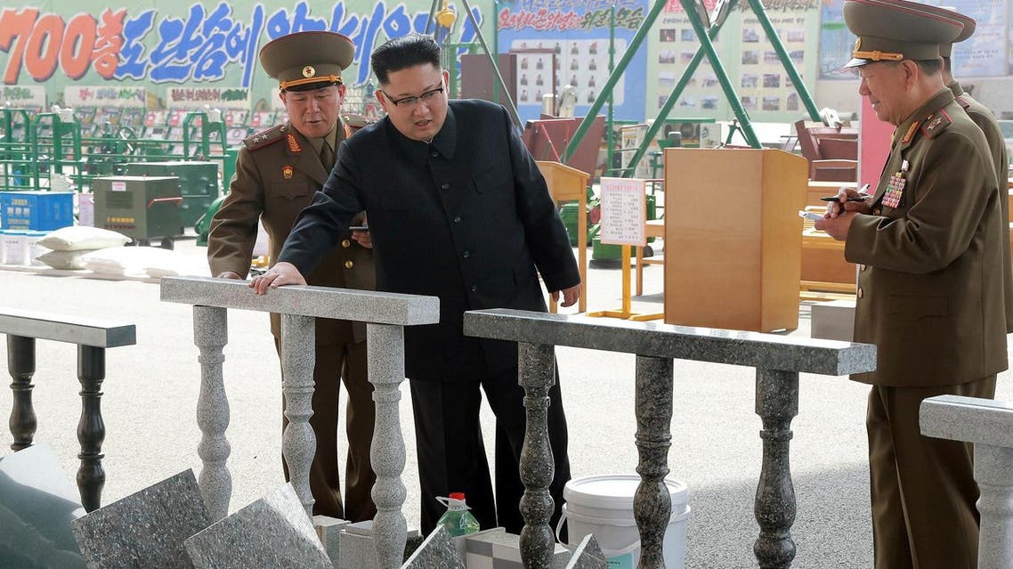 North Korean leader Kim Jong Un visits the exhibition of building materials and sci-tech achievements organised by the Ministry of the People's Armed Forces in this undated photo released by North Korea's Korean Central News Agency (KCNA), on May 13, 2017. (Reuters)