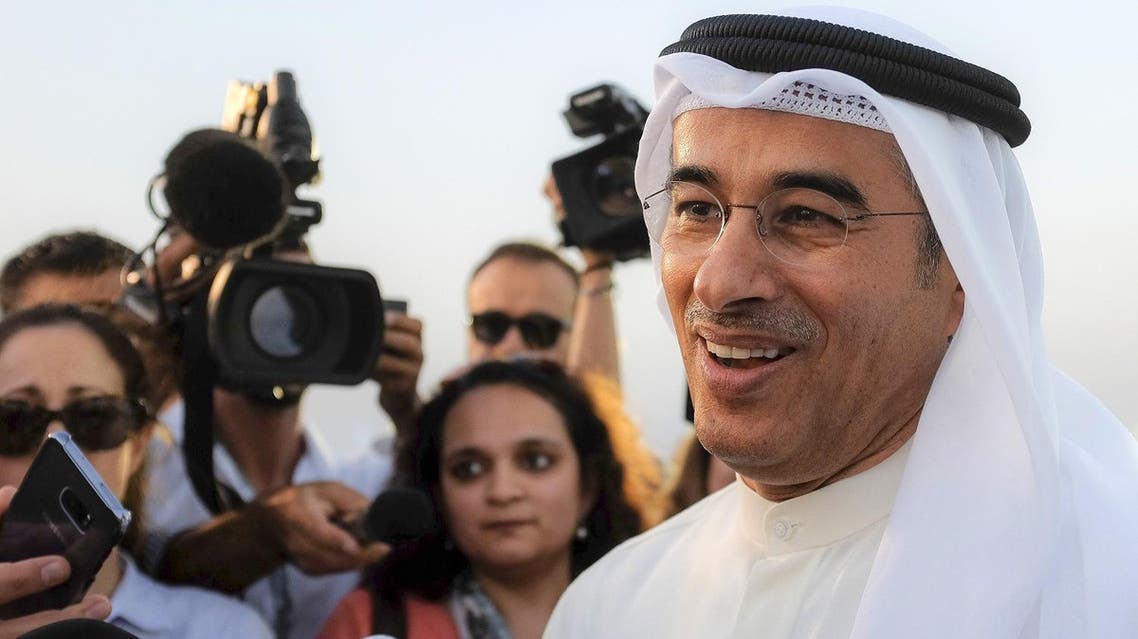 Mohammad Alabbar (right), chairman of Emaar Properties, speaks to the press during a groundbreaking ceremony of The Tower at Dubai Creek Harbour on October 10, 2016. (AFP)