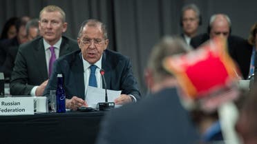 Russian Foreign Minister Sergei Lavrov speaks during the plenary session of the Arctic Council meeting in Fairbanks, Alaska, on May 11, 2017. (AFP)