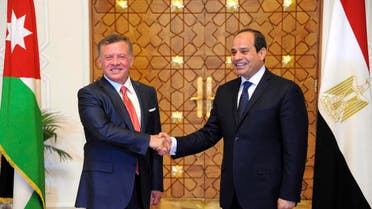 Egyptian President Abdel-Fattah al-Sisi, right, shakes hands with Jordan's King Abdullah II, in Cairo, Egypt, Wednesday, May 17, 2017. (AP)