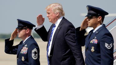 US President Donald Trump salutes as he steps from Air Force One upon his arrival at Joint Base Andrews in Maryland, U.S., May 17, 2017. (Reuters)