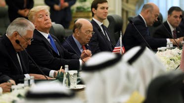 Trump and the U.S. delegation sit down to meet with Saudi Arabia's King Salman and his delegation at the Royal Court in Riyadh. (Reuters)