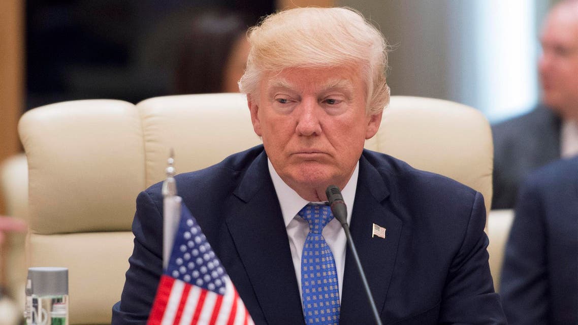 US President Donald Trump attending a meeting with leaders of the Gulf Cooperation Council at the King Abdulaziz Conference Center in Riyadh. (AFP)