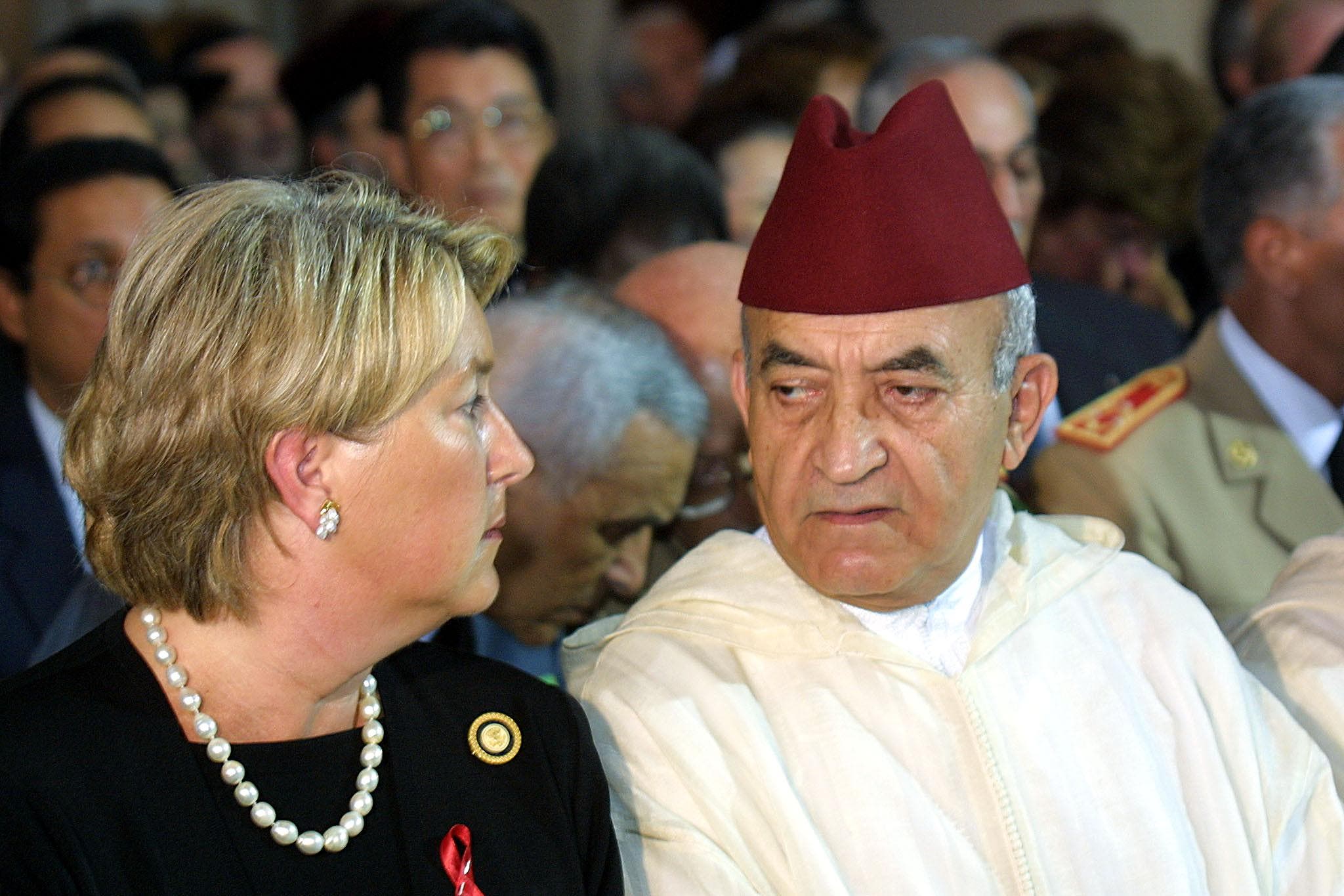 Moroccan Prime Minister Abderrahmane Youssoufi and US ambassador to Morocco Margaret Tutwiler attend an ecumenical service bringing together Morocco’s Muslims, Jews and Christians 16 September 2001 at the cathedral of Rabat in memory of the victims of the 11 September attack in US. (AFP)