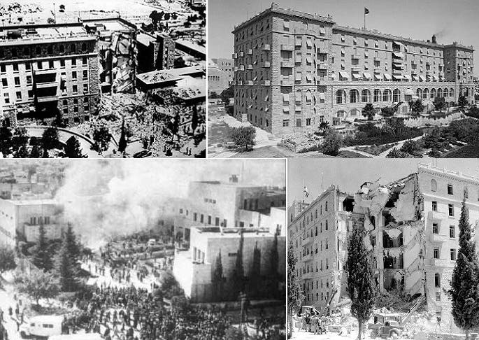 في 1946 فخخت منظمة إرغون اليهودية الإرهابية سيارة دمر انفجارها الفندق وقتل 91 شخصاً