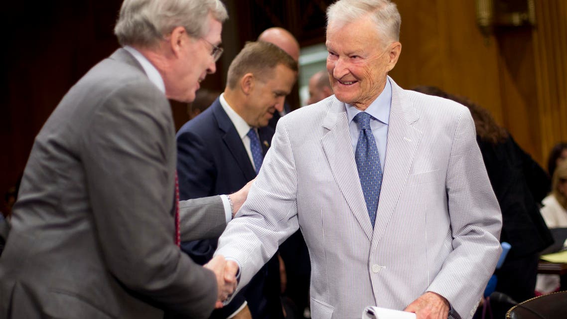 File photo of former National Security Adviser Zbigniew Brzezinski (right), greeted by former National Security Adviser Stephen Hadley, on Capitol Hill in Washington. (AP)