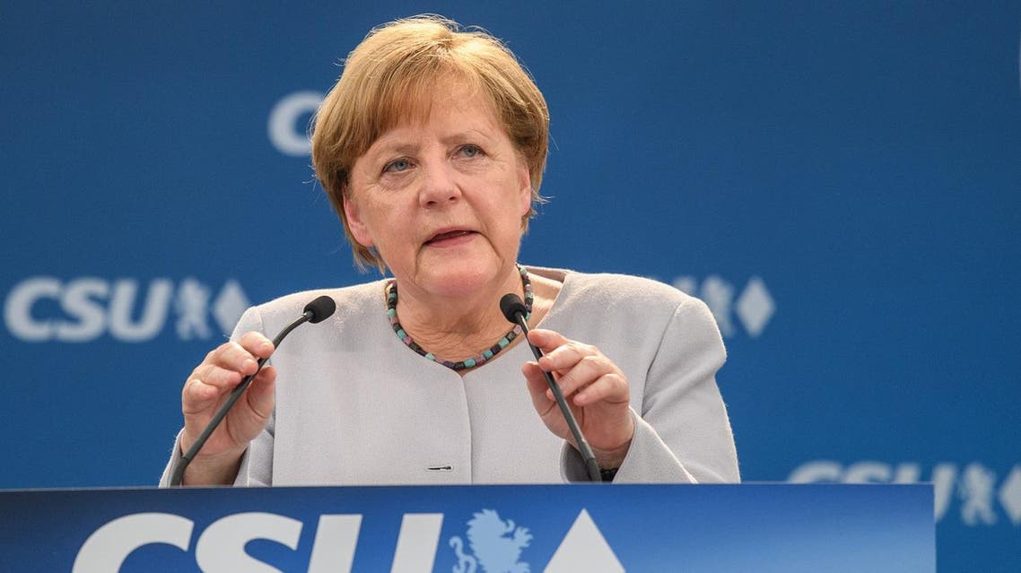 German Chancellor Angela Merkel delivers a speech during a joint campaigning event of the Christian Democratic Union (CDU) and the Christion Social Union (CSU) in Munich, southern Germany, on May 27, 2017. Europe "must take its fate into its own hands" faced with a western alliance divided by Brexit and Donald Trump's presidency, German Chancellor Angela Merkel said Sunday. (AFP)