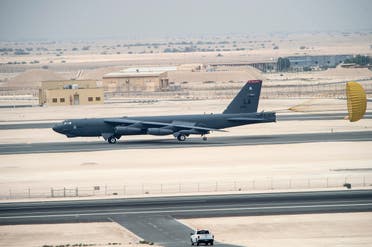 A U.S. Air Force B-52 Stratofortress aircraft from Barksdale Air Force Base, Louisiana, arrive at Al Udeid Air Base, Qatar. (AP)