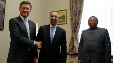Russian Energy Minister Alexander Novak, Saudi Arabian Energy Minister Khalid al-Falih and OPEC Secretary General Mohammad Barkindo gather ahead of a meeting in Moscow, on May 31, 2017. (Reuters)