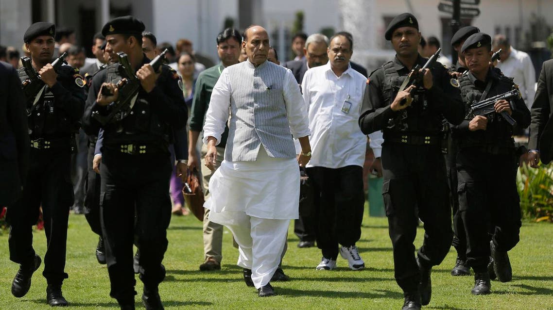 Indian Home Minister Rajnath Singh arrives for a press conference in Srinagar, Indian administered Kashmir. (File photo: AP)