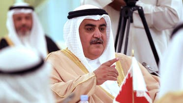 Bahraini Foreign Minister Sheikh Khaled bin Ahmed al-Khalifa speaks during a joint press conference after signing an agreement with his Kuwaiti counterpart in Kuwait City on April 16, 2017. 