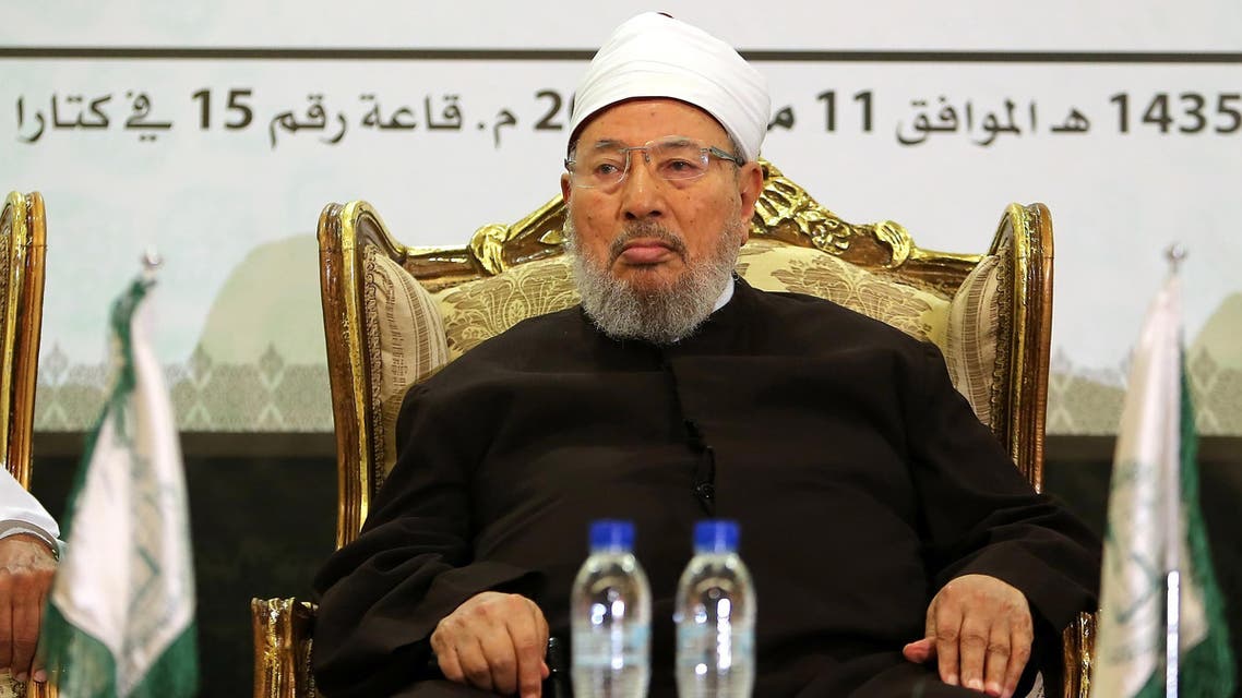 Egyptian Cleric and chairman of the International Union of Muslim Scholars Sheikh Yusuf al-Qaradawi attends a seminar entitled 'Jerusalem and Al-Aqsa between conspiracy and confrontation' in the Qatari capital Doha on May 11, 2014