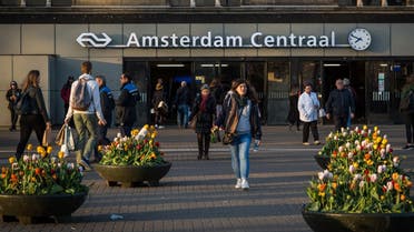 View of the entrance of the Central Train Station of Amsterdam at sunset in April 11, 2017.  (AFP)