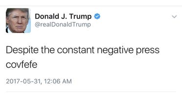 A late night Tweet is seen from the personal Twitter account of US President Donald Trump May 31, 2017. The Tweet reads, Despite the constant negative press covfefe. (Twitter)