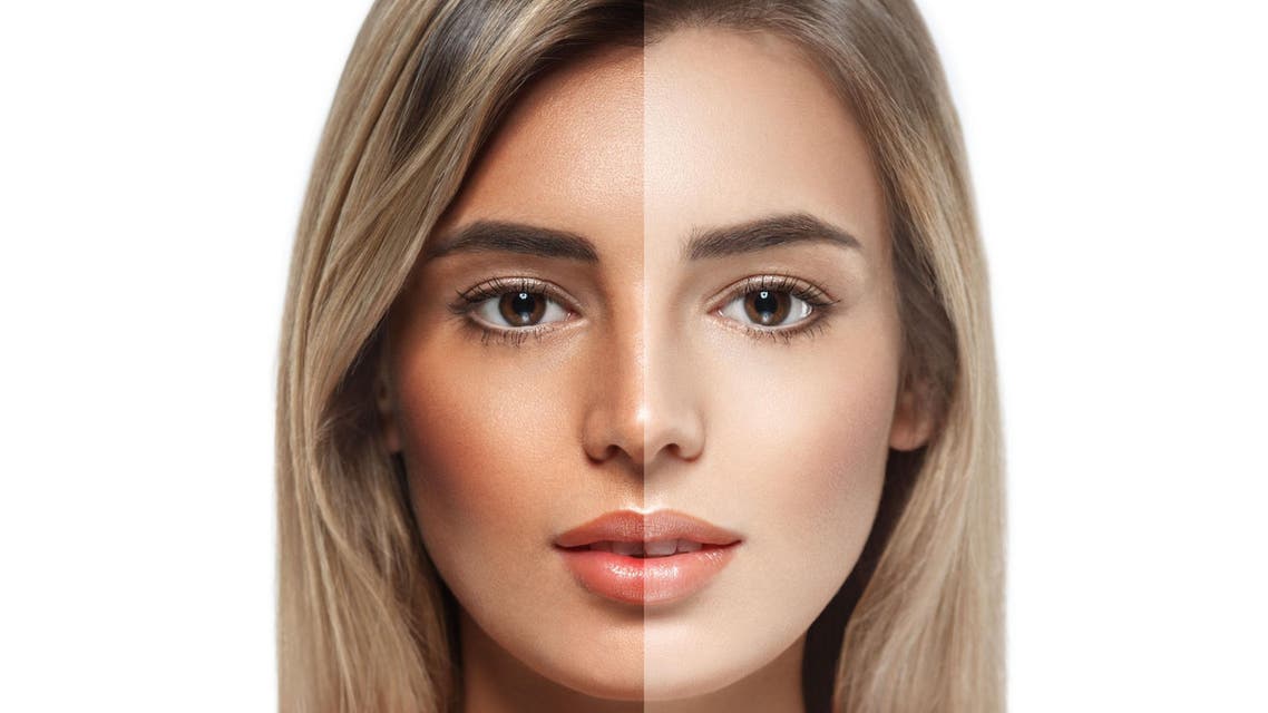 Woman tan half face beautiful portrait spray