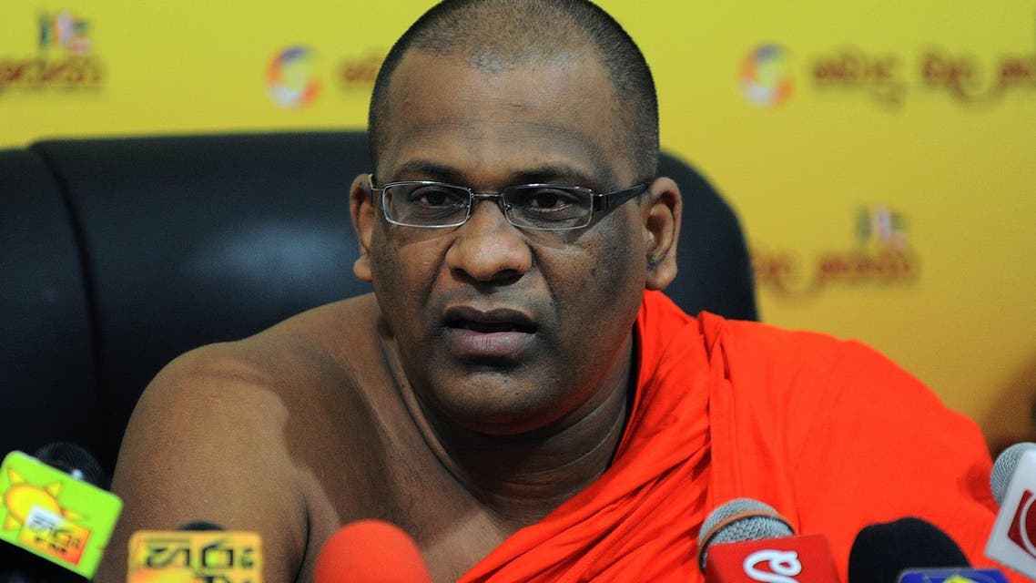 Controversial Sri Lankan Buddhist monk Galagodaatte Gnanasara during a press conference in Colombo. (File photo: AFP)