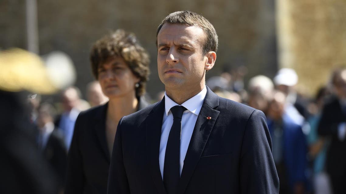 French President Emmanuel Macron attends a ceremony marking the 77th anniversary of late French General Charles de Gaulle's appeal of June 18, 1940, at the Mont Valerien memorial in Suresnes, outside of Paris, on June 18, 2017. The appeal, which was delivered on the BBC by Charles de Gaulle, served to rally his countrymen after the fall of France to Nazi Germany. (AFP)