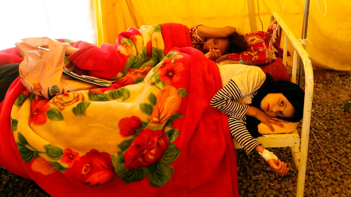 Yemeni children infected with cholera receive treatment at Sabaeen Hospital in Sanaa, on June 13, 2017. (AFP)