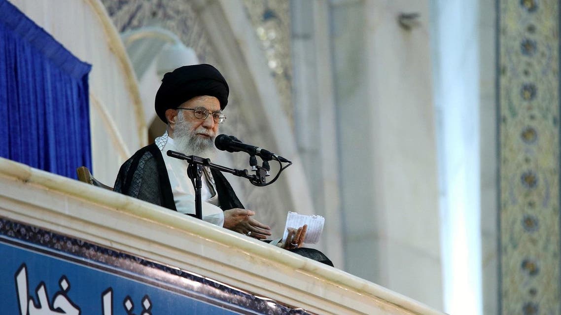 Iran’s Supreme Leader Ayatollah Ali Khamenei giving a speech during the 28th anniversary of the death of Ayatollah Khomeini at his mausoleum on June 4, 2017. (AFP)