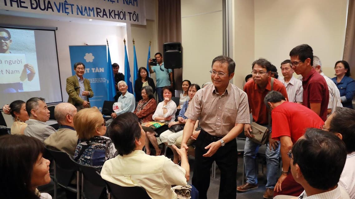 Vietnamese dissident blogger Pham Minh Hoang meets people on June 25, 2017 in an hotel in a Paris suburban city, as he arrived on June 25 in France. (AFP)