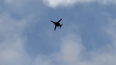 A US Air Force B-1 Lancer bomber flies over the Syrian town of Kobane, also known as Ain al-Arab, as seen from the southeastern village of Mursitpinar, in the Sanliurfa province, along the Turkish-Syrian border, on October 16, 2014. (AFP)