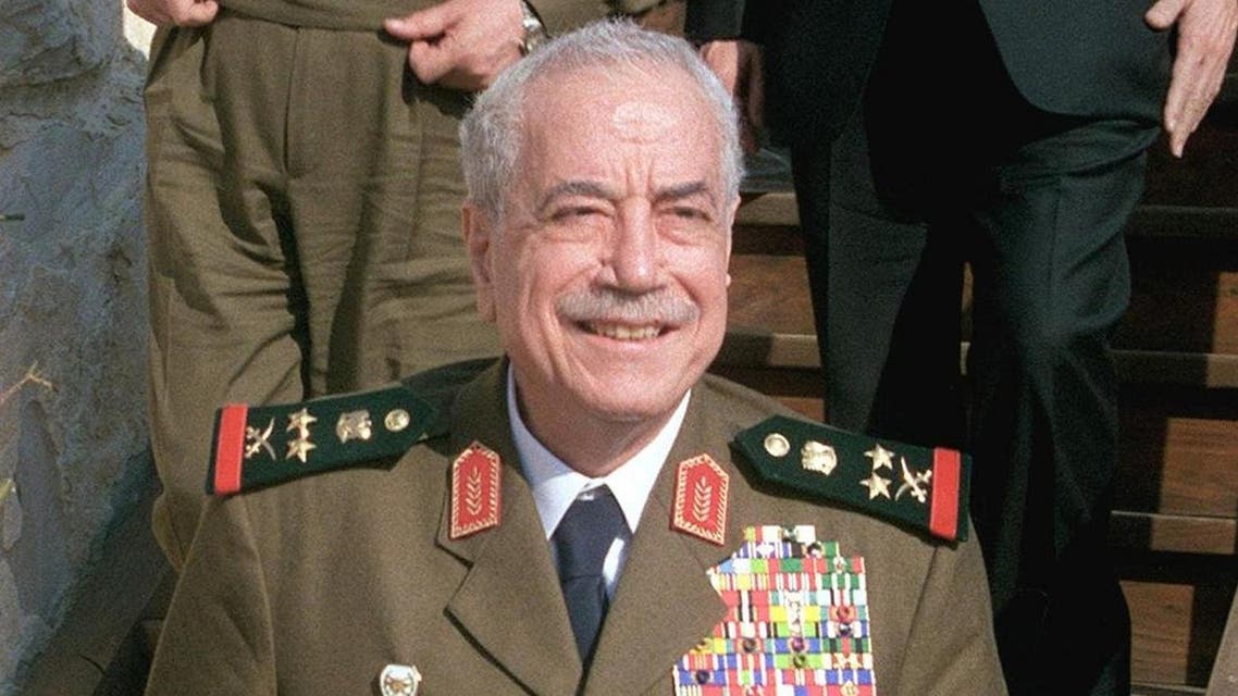 This handout file picture released on August 02, 2000 by the official Syrian News Agency (SANA) shows then Defence Minister Mustafa Tlass and Syrian President Bashar al-Assad (R) during a dinner in Damascus to marking the Army Day. Mustapha Tlass died at a hospital in Paris on June 27, 2017 at the age of 85, his son told AFP. (AFP)