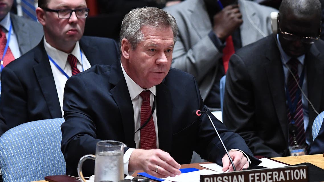Russian deputy foreign minister Gennady Gatilov speaks during a security council meeting on North Korea at the United Nations headquarters in New York on April 28, 2017