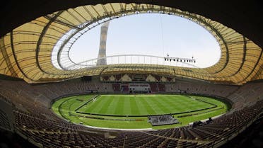 A picture taken with a fisheye lens on May 18, 2017, shows a general view of the Khalifa International Stadium in Doha after it was refurbished ahead of the Qatar 2022 FIFA World Cup. (AFP)