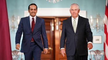U.S. Secretary of State Rex Tillerson (R) escorts Qatari Foreign Minister Sheikh Mohammed Bin Abdulrahman Al Thani (L) prior to a scheduled meeting at the State Department June 27, 2017 in Washington, DC. (AFP)