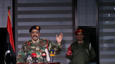Ahmed al-Mismari, spokesman for the eastern-based Libyan National Army (LNA), gestures during a news conference in Benghazi Reuters