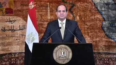 Egyptian President Abdel Fattah al-Sisi speaking in a televised address commemorating the revolution, in the capital Cairo. (AFP)