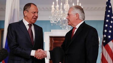 Secretary of State Rex Tillerson, right, shakes hands with Russian Foreign Minister Sergey Lavrov at the State Department in Washington, Wednesday, May 10, 2017. (AP)
