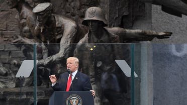 US President Donald Trump gives a speech in front of the Warsaw Uprising Monument on Krasinski Square on the sidelines of the Three Seas Initiative Summit in Warsaw, Poland, July 6, 2017. (AFP) 