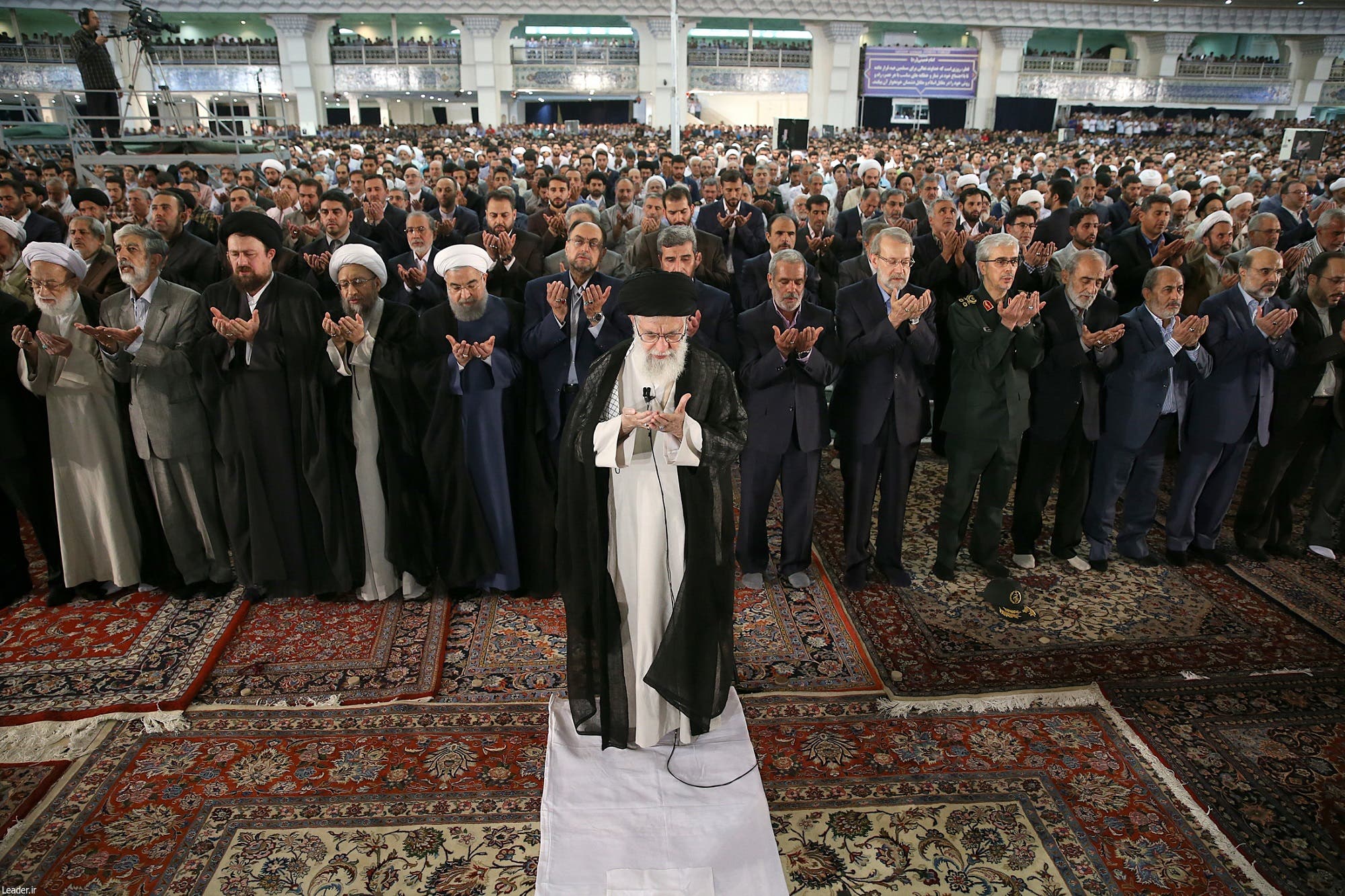 Iranian Supreme Leader Ayatollah Ali Khamenei leading the Eid al-Fitr prayers at the Imam Khomeini grand mosque in Tehran on June 26, 2017. (AFP)
