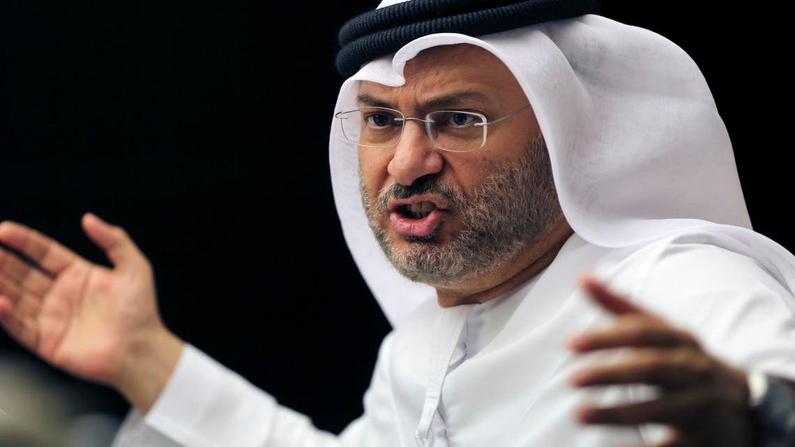 Anwar Gargash, UAE Minister of State for Foreign Affairs talks to the media during a press conference in Dubai, United Arab Emirates, Saturday, June 24, 2017. (AP)