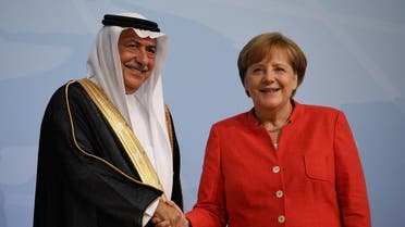 German Chancellor Angela Merkel meets Saudi Arabia Minister of State Ibrahim Abdulaziz Al-Assaf at the G20 summit in Hamburg, Germany, July 7, 2017. (Reuters)